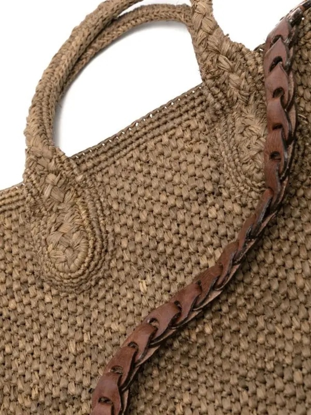 NWT IBELIV Rary Dark Tea Woven Raffia Tote Bag Leather Strap Luxury Summer - Picture 5 of 12